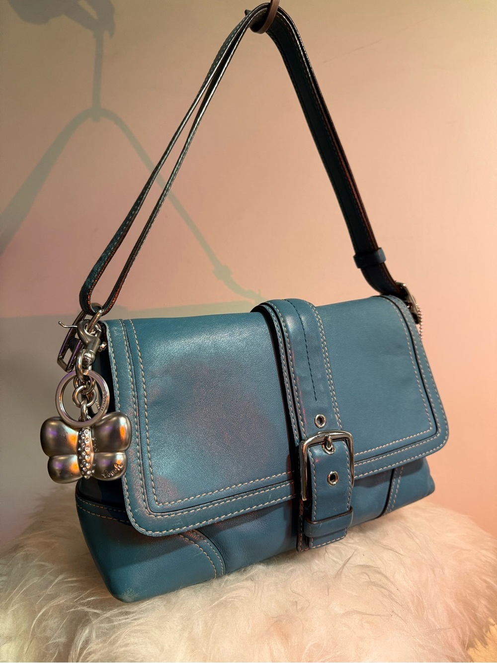 Coach Rare Vintage Y2K Soho Flap Shoulder Bag F11196 Teal Blue Leather